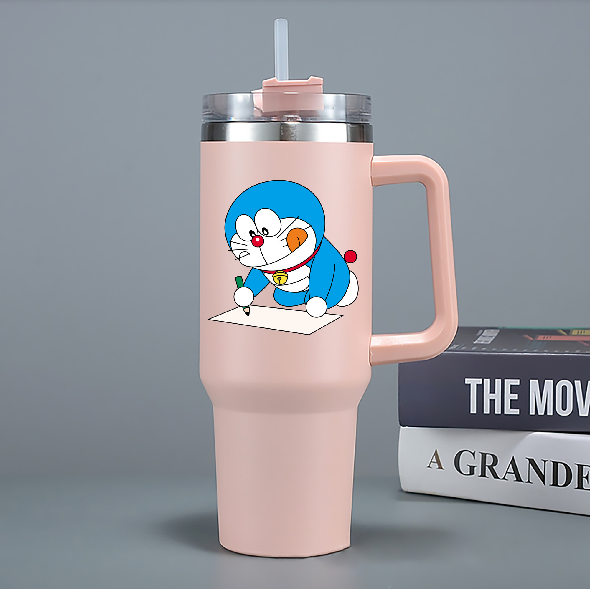 （画像用） ドラえもん Doraemon 1200mL車用タンブラー - クリスタルステッカー（プラスチックストロー付き）